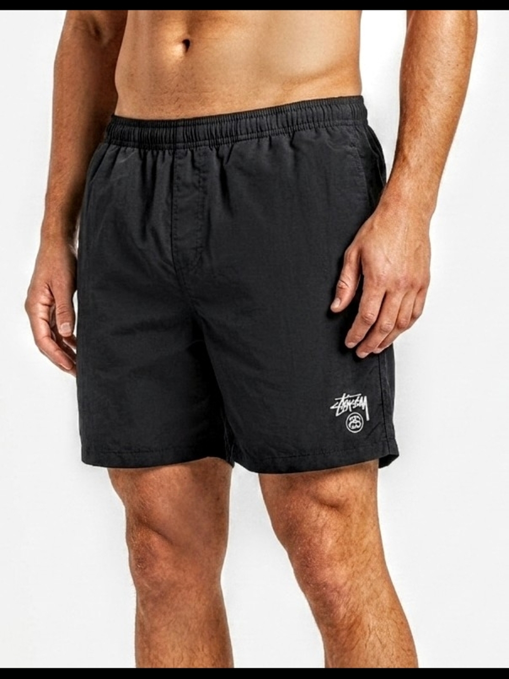 Title: Stüssy Black Cotton Stock Logo Beach Shorts